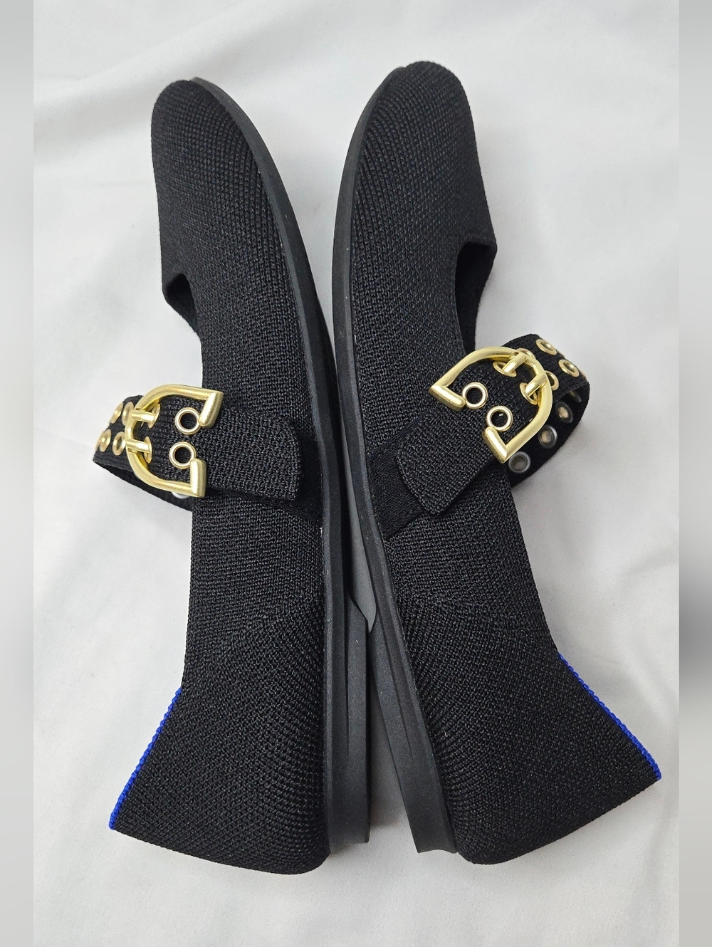 Rothy's Black The Ballet Mary Jane Flats Gold Buckle and Strap Women's 7 - Picture 6 of 12